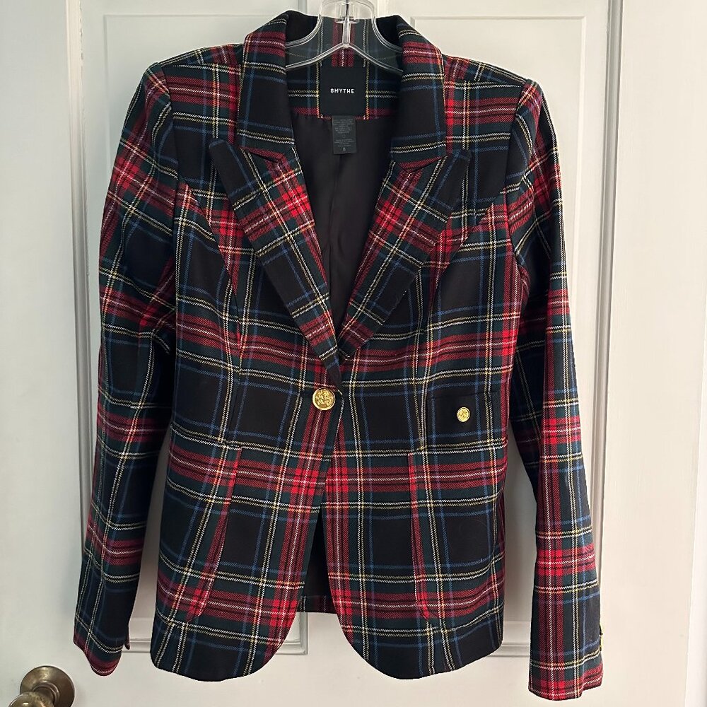 Smythe Duchess Blazer Jacket $795 Red Plaid Tartan Holiday Festive Small XS